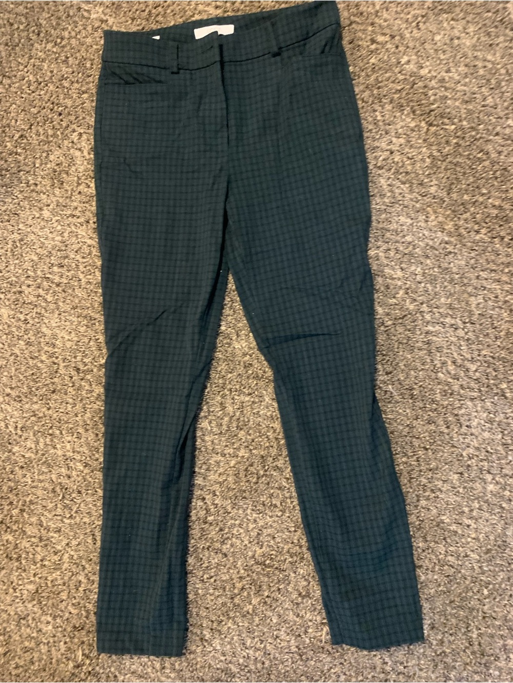 LOFT Black and Dark Green Check Straight-Leg Pants
